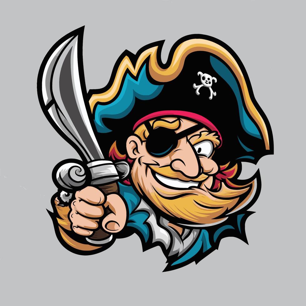 pirate hold sword design illustration on silver background vector
