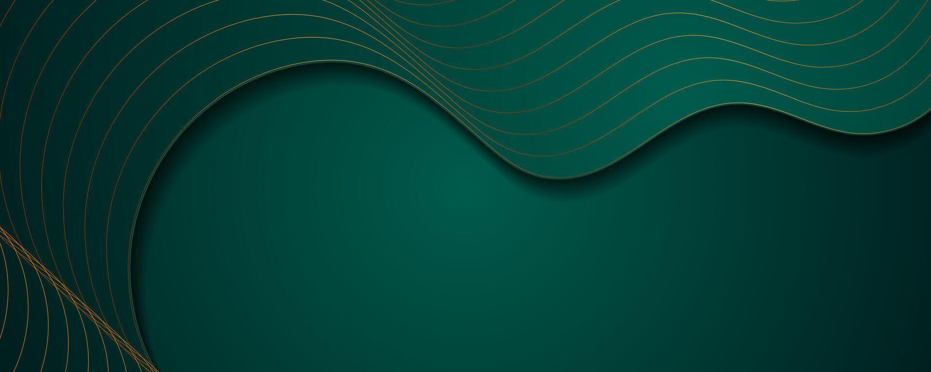 Turquoise and golden abstract wavy background vector