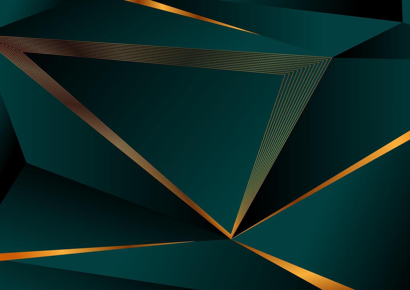 Dark turquoise and golden geometric low poly background vector