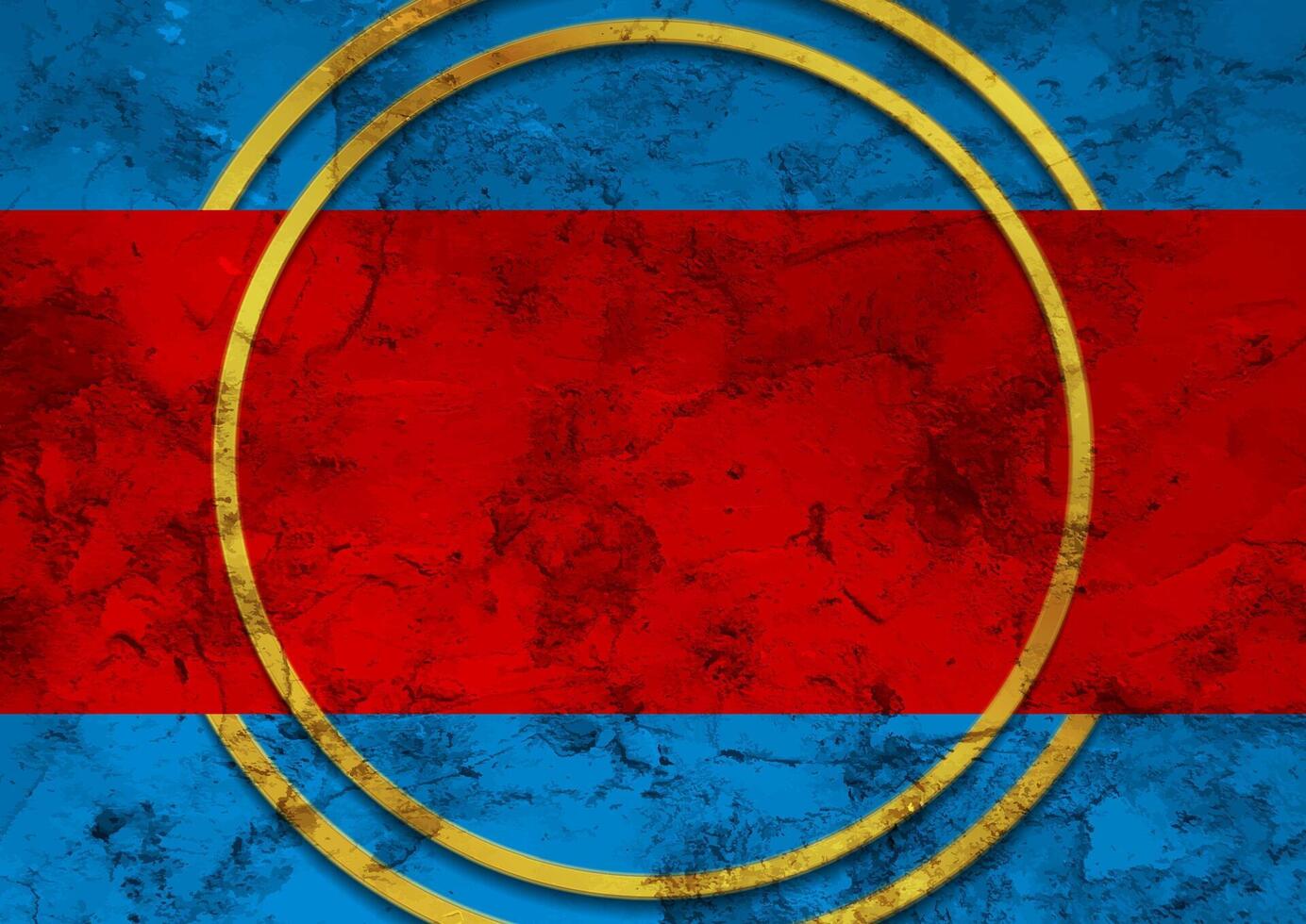 Blue and red grunge abstract background with golden rings vector