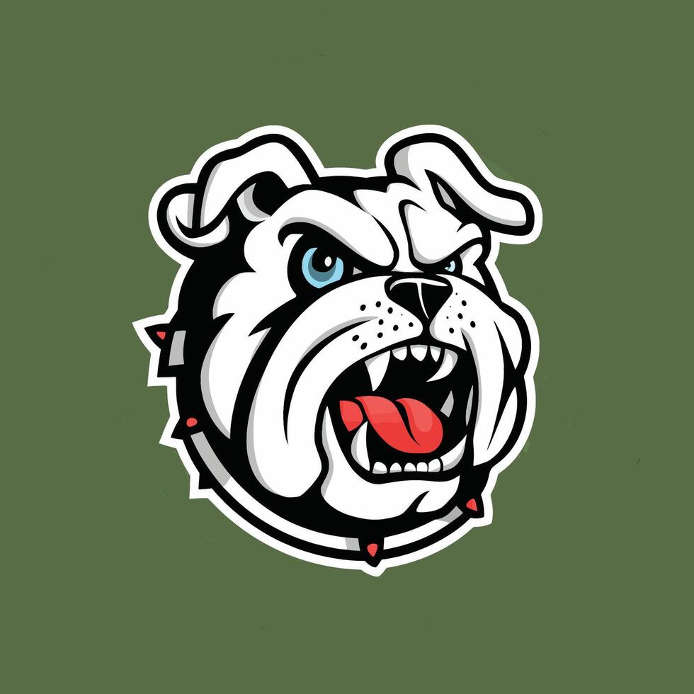 bulldog head design illustration logo on green background vector