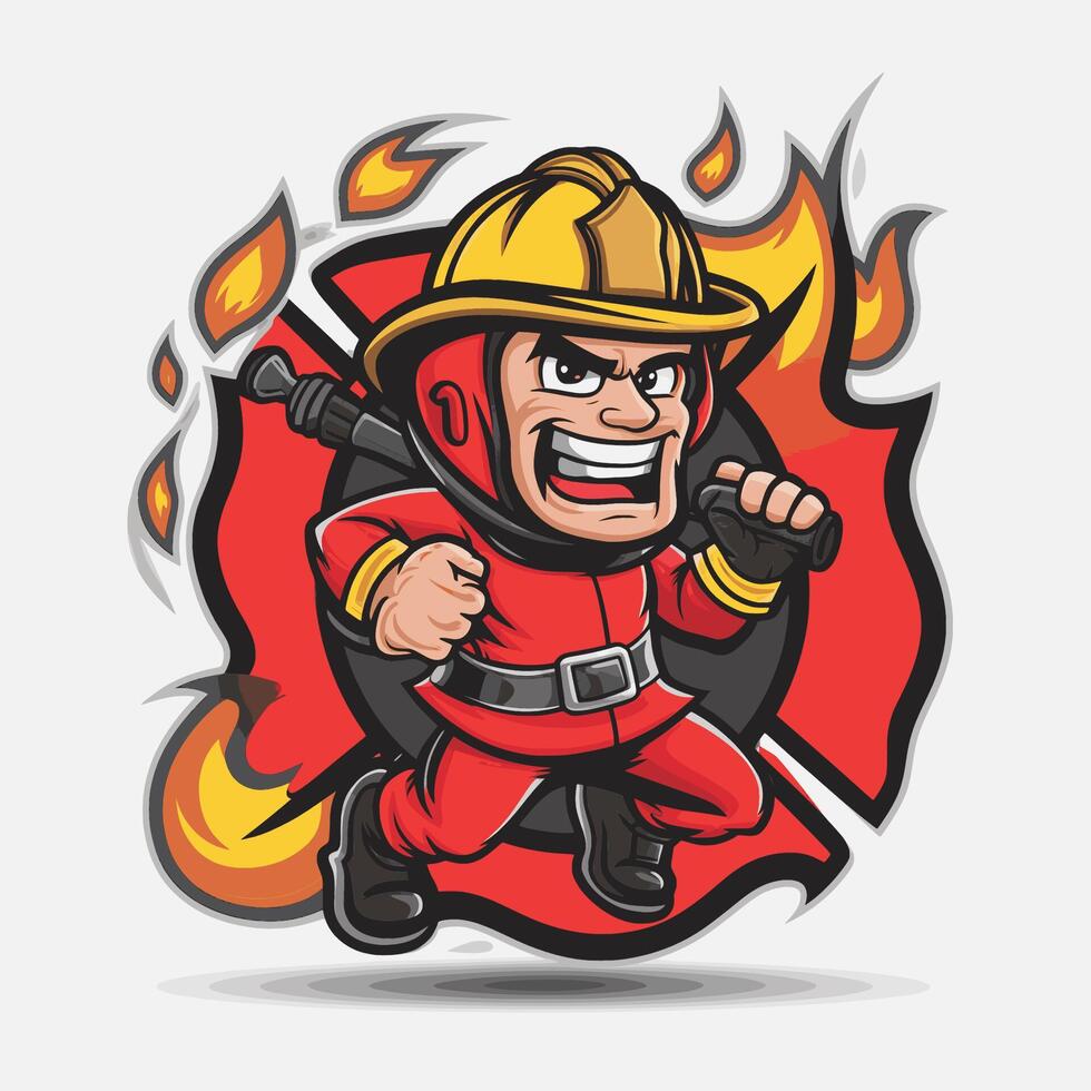 firefighter design character illustration logo vector