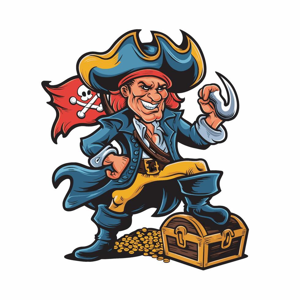pirate character and treasure design illustration vector