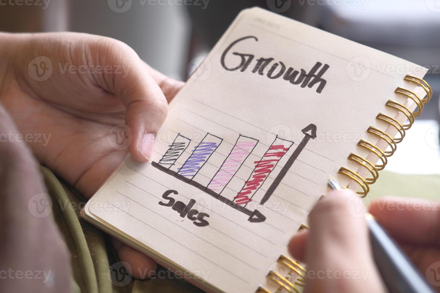 Hand Drawn Sales Growth Chart Created in a Notebook for Business Analysis and Planning photo