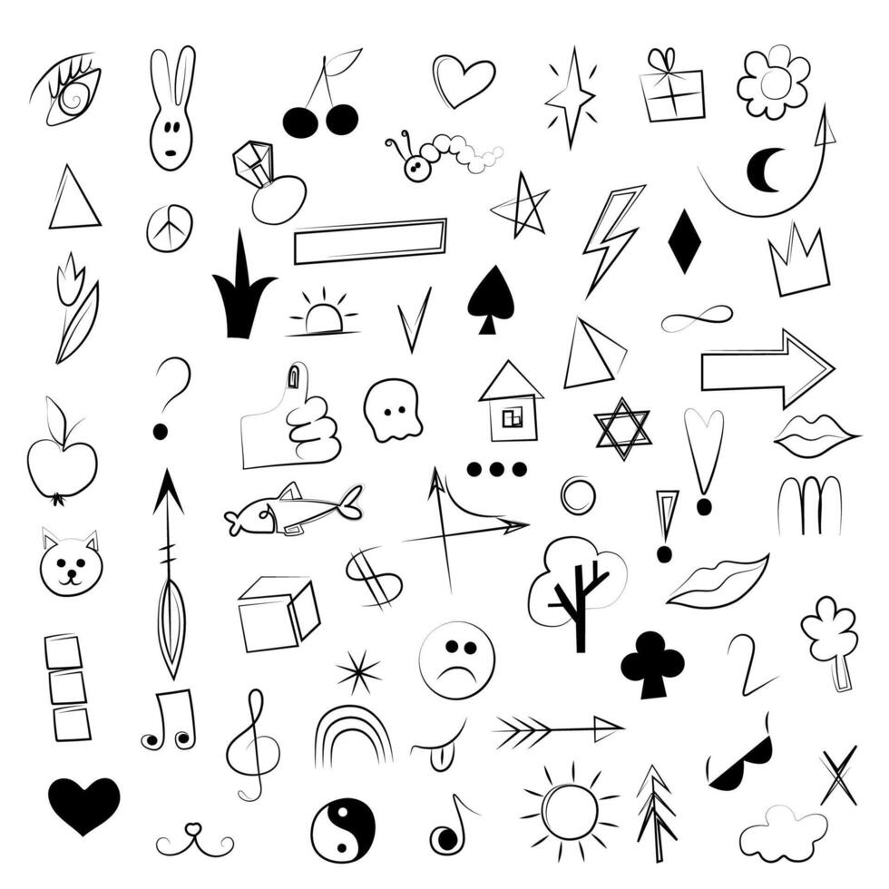 Hand-drawn Doodle Icon Set - Black and White Clip Art for Creative Designs vector
