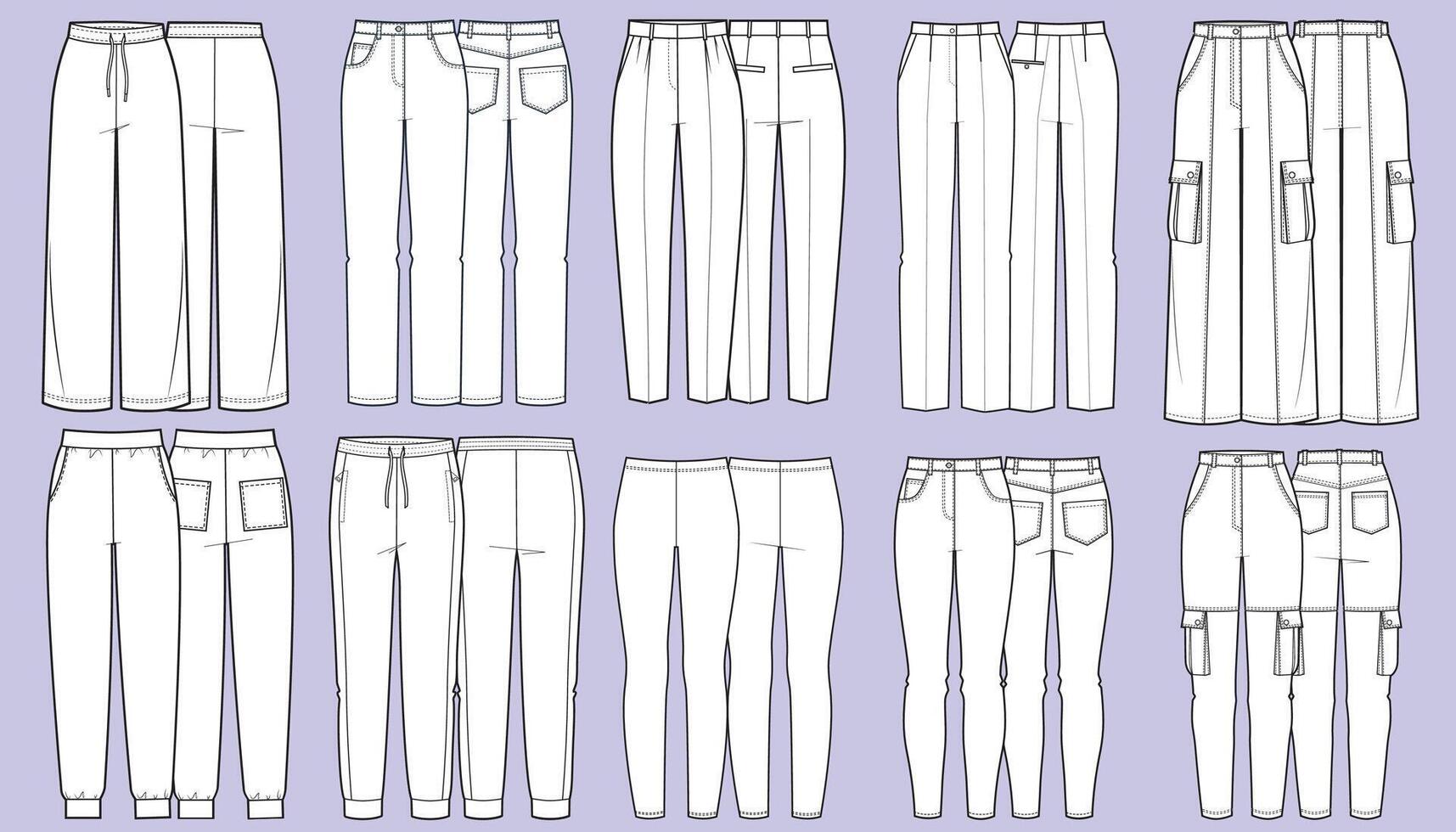 Set of technical sketches of man pants vector