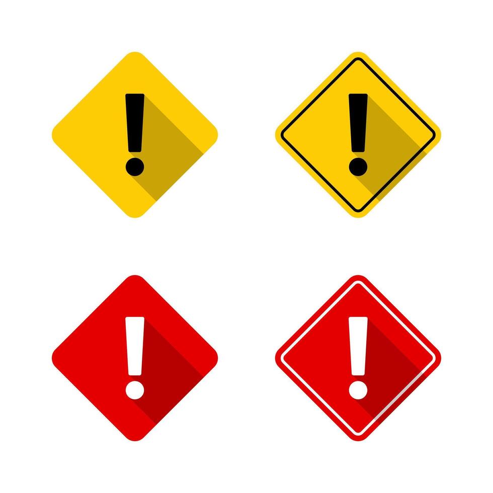 Square warning sign, caution icon set with long shadow vector