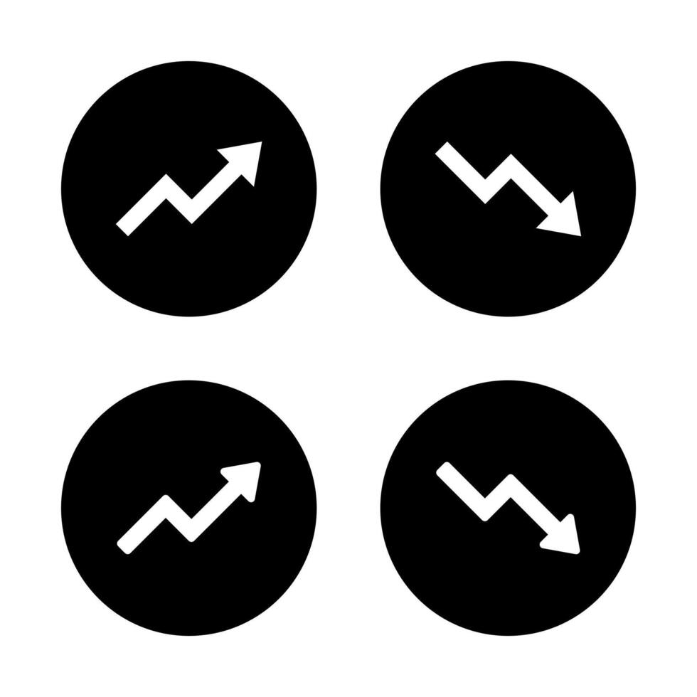 Uptrend and downtrend arrow icon on black circle. Rising and falling arrows concept vector