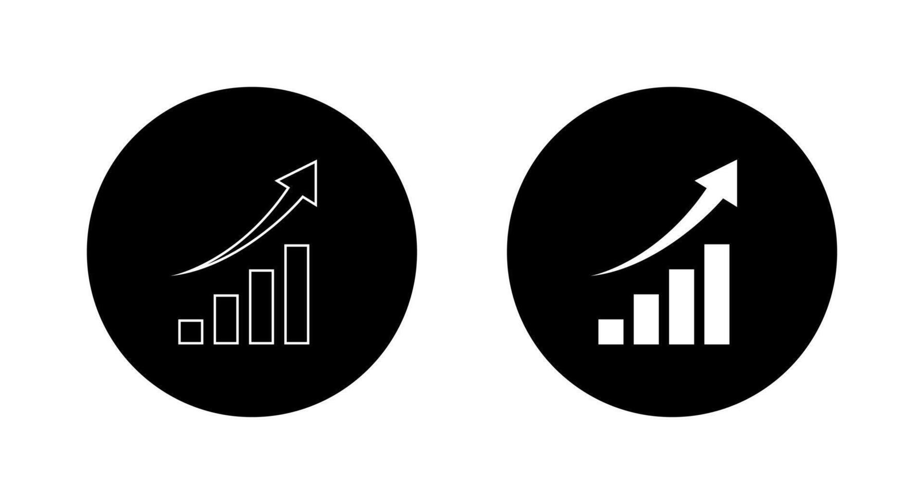 Increase bar chart icon on black circle. Growing graph arrow concept vector