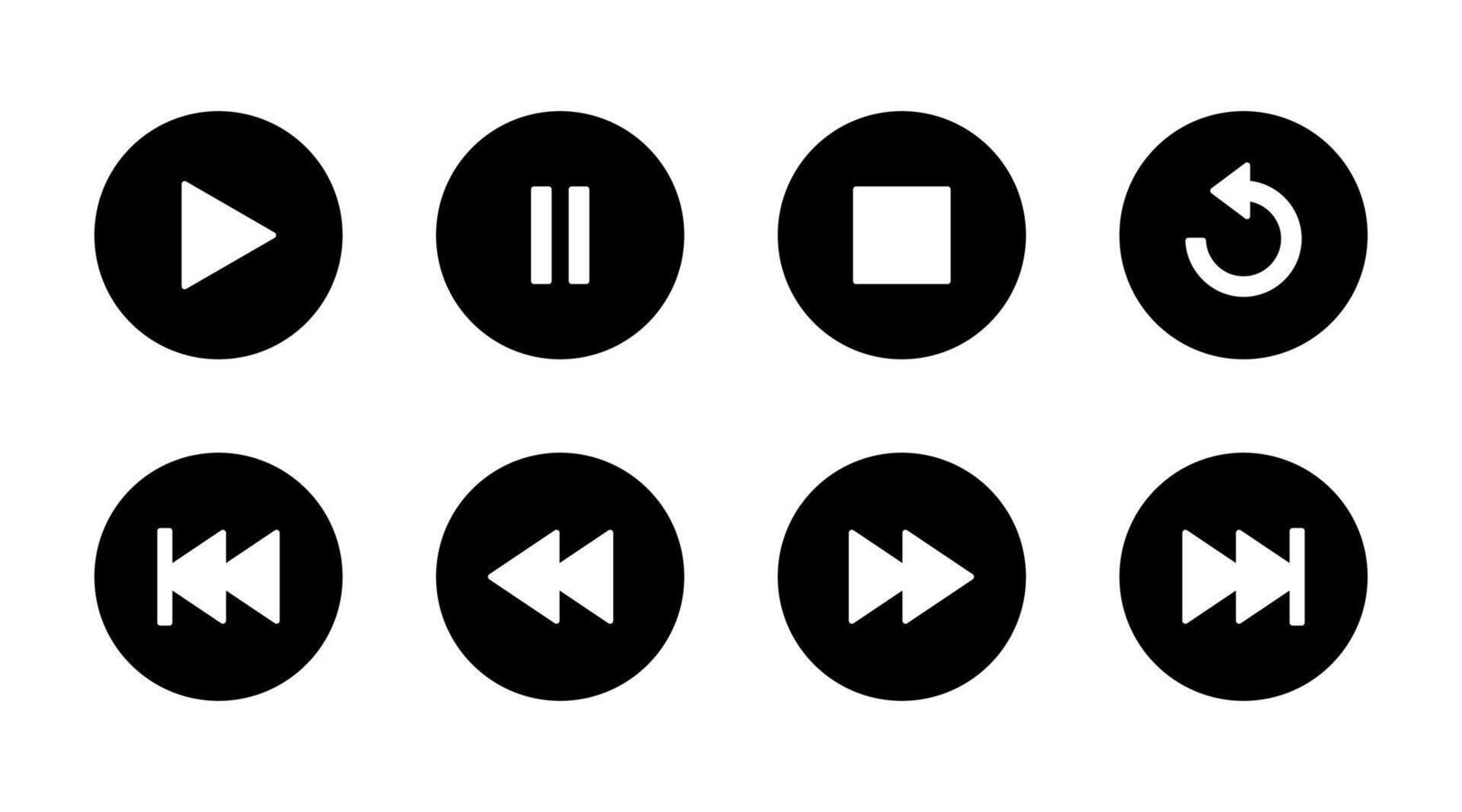 Play, pause, stop, repeat, previous and next button icon. Media player control concept vector