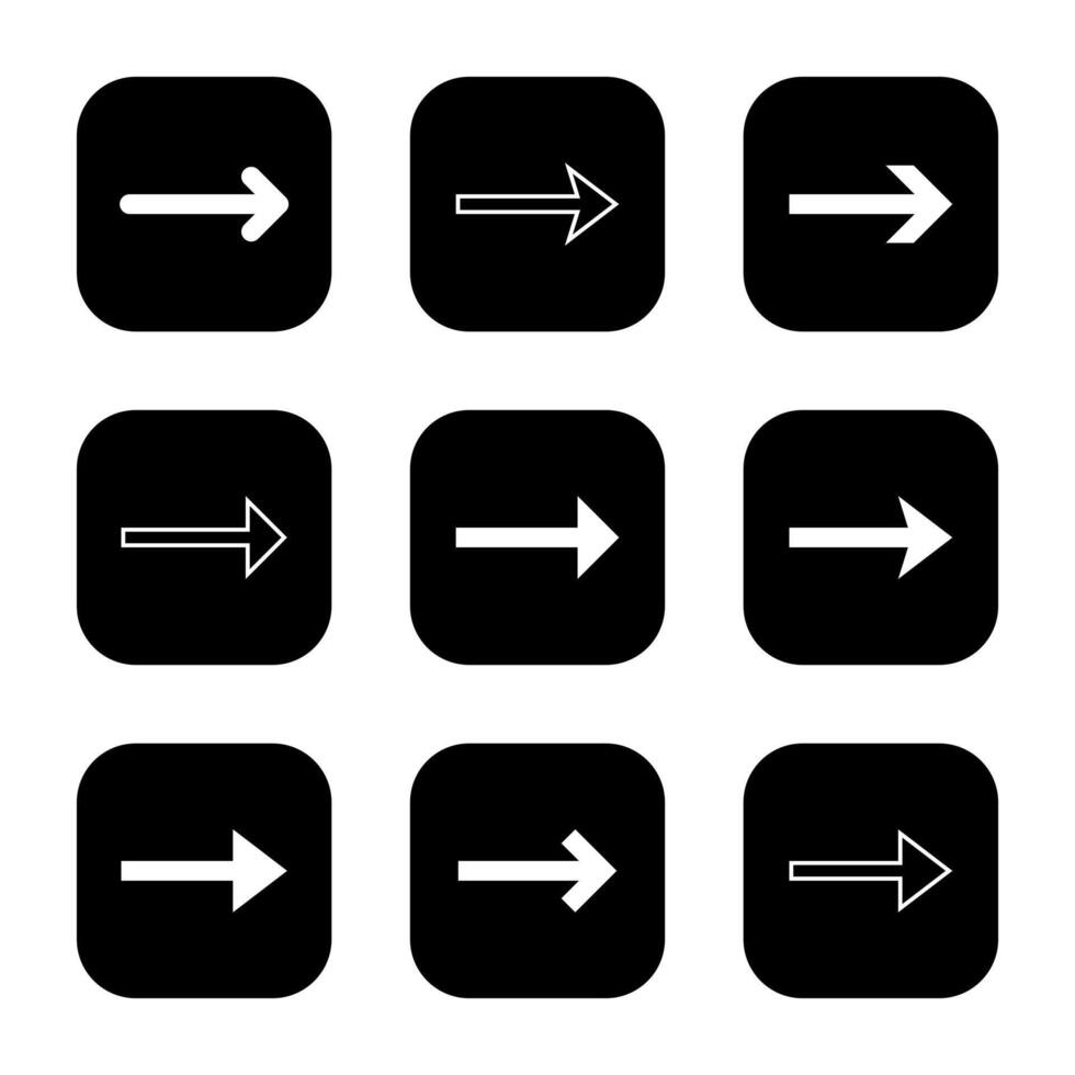 Long arrow icon set on black square vector