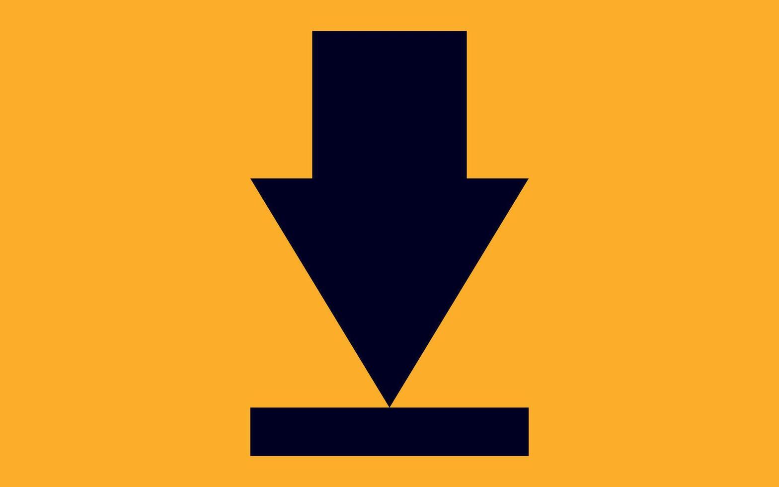 Black download arrow isolated on orange background for direction, queue, progress symbol vector