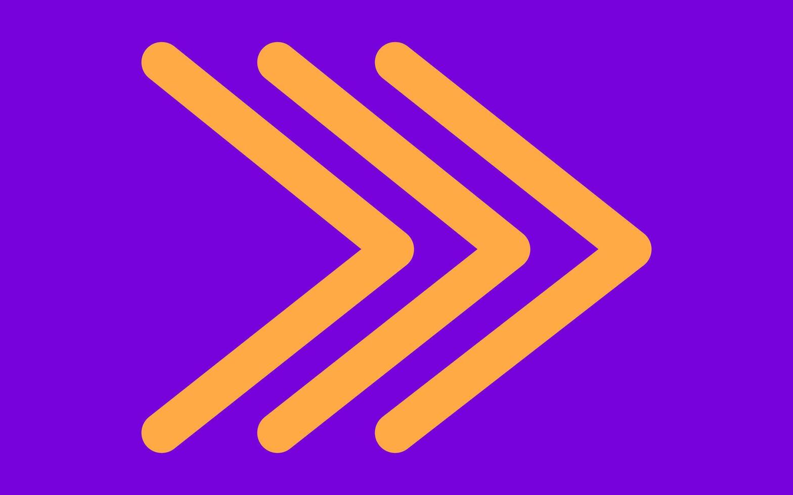 Orange arrow isolated on purple background for direction, queue, progress symbol vector