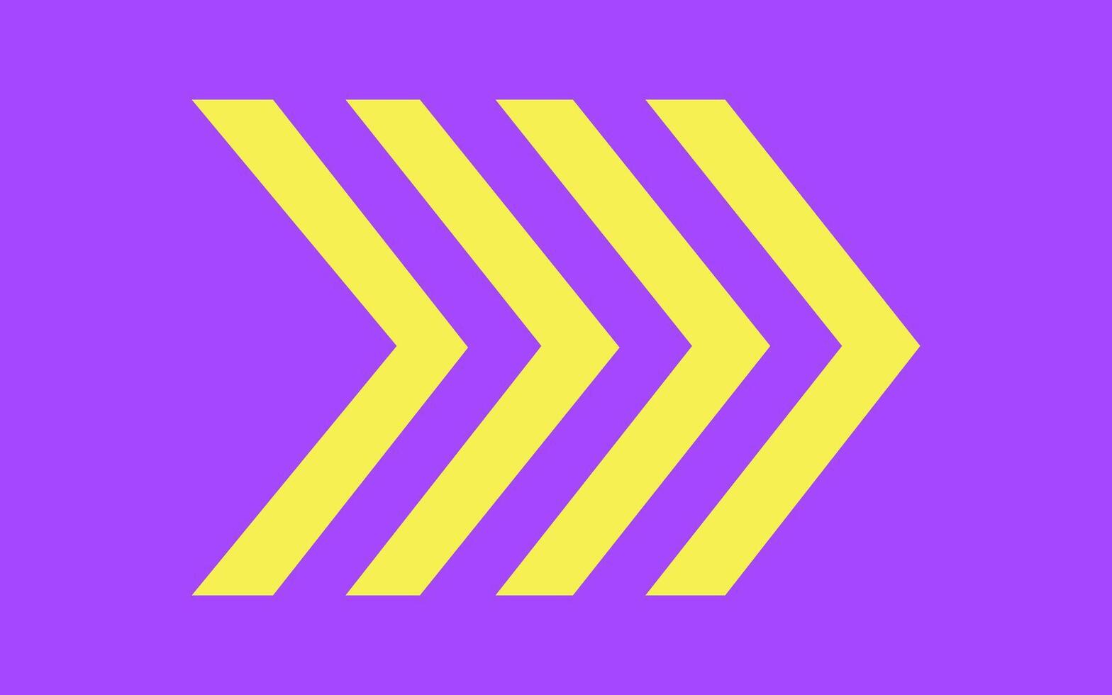 Yellow arrow isolated on purple background for direction, queue, progress symbol vector