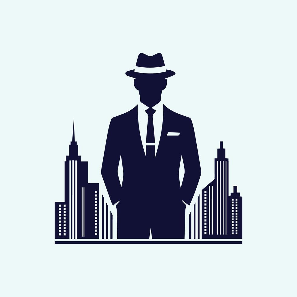 Modern Businessman Silhouette with Skyscraper Logo vector