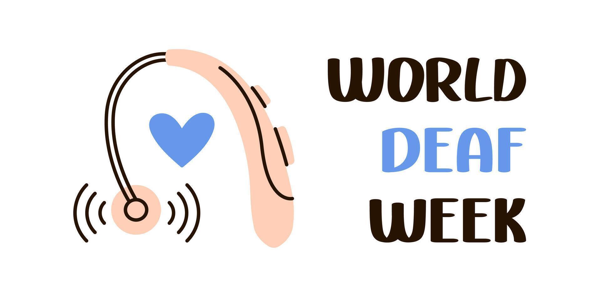 World deaf week, IWDeaf. Hearing aid, hearing aid instrument. flat banner. vector