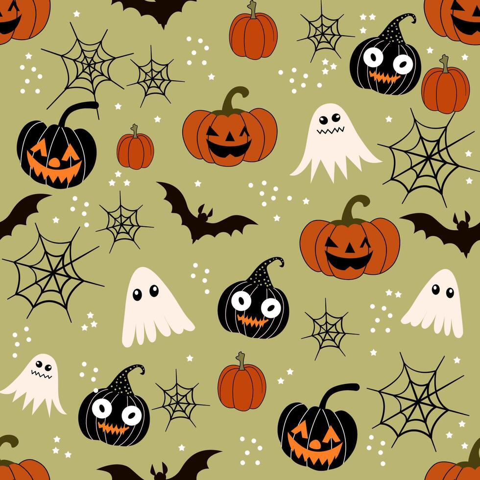Seamless pattern with funny halloween decoration doodle on it. Grey background perfect for textiles, banners, wallpapers, wrapping papers, etc vector