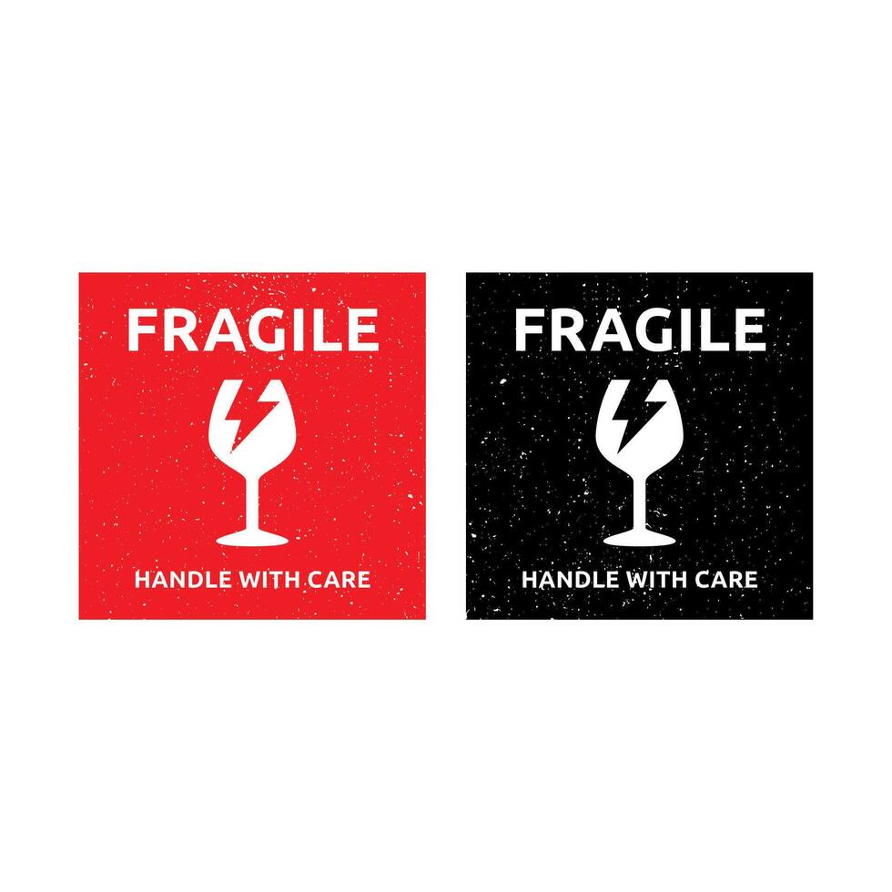 Sticker fragile handle with care . warning label, fragile label with broken glass symbol, vector
