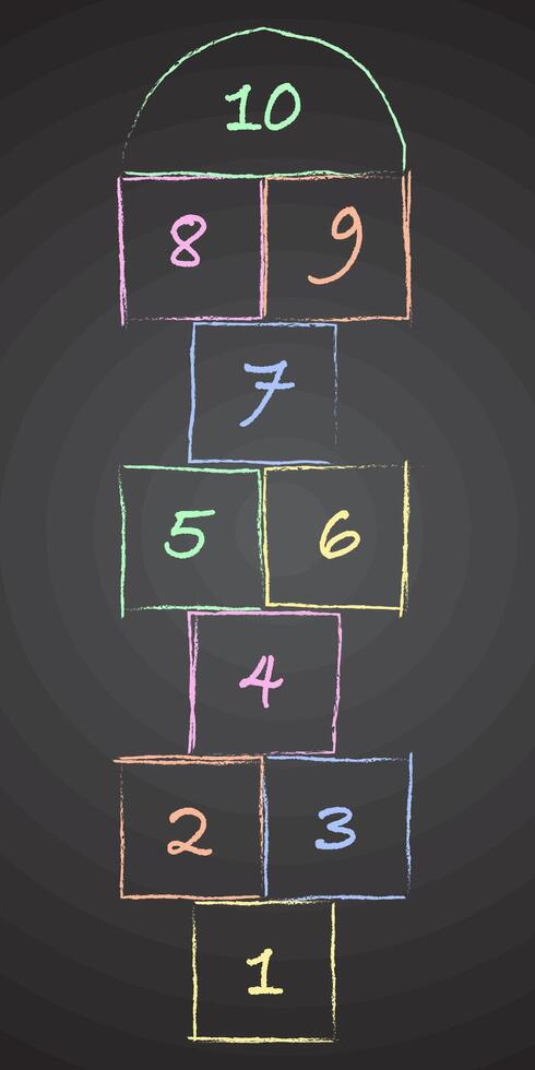 Children street game and playground hopscotch game. Colorful chalk hopscotch. Flat illustration. vector