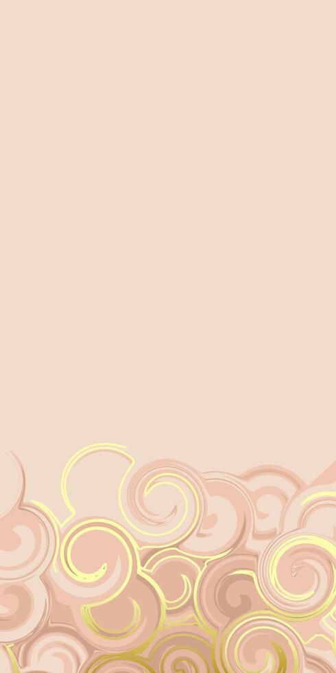 Pastel neutral fluid swirl vertical background with golden elements to create a trendy cover. Beige texture for web design. vector