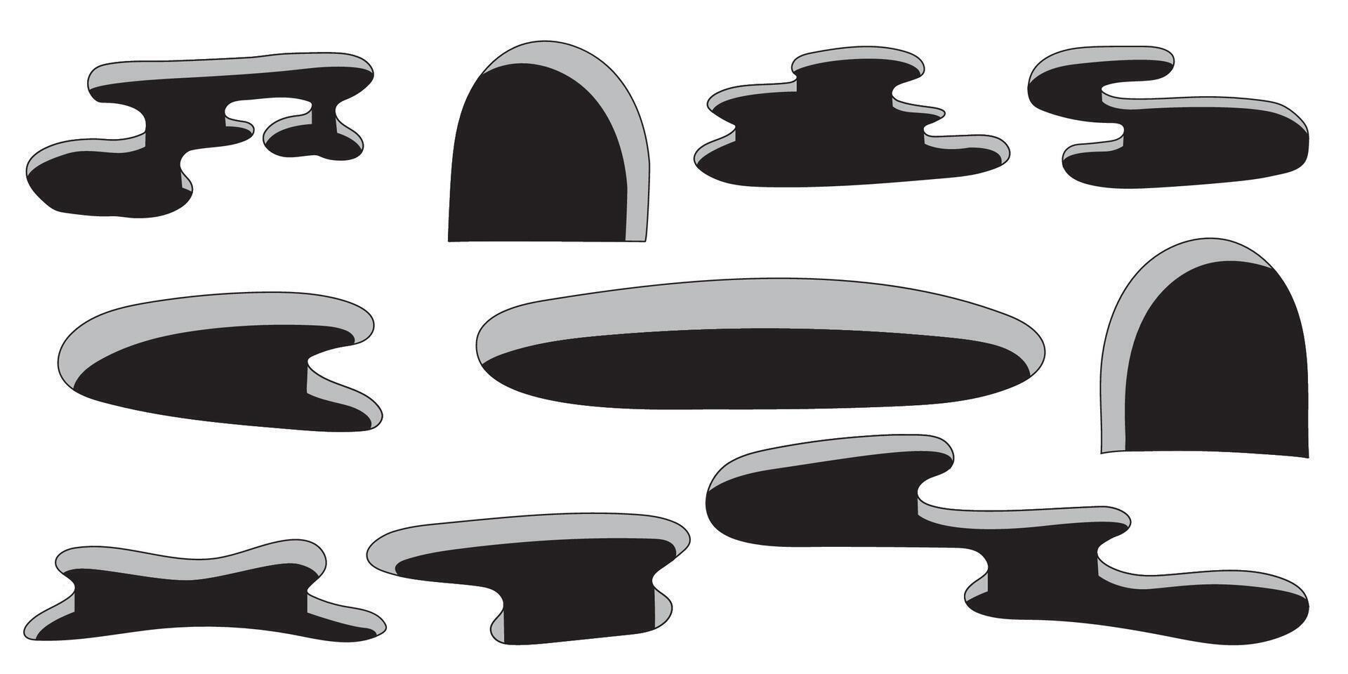 Cleft in the ground and a hole in the floor. Different shapes holes vector