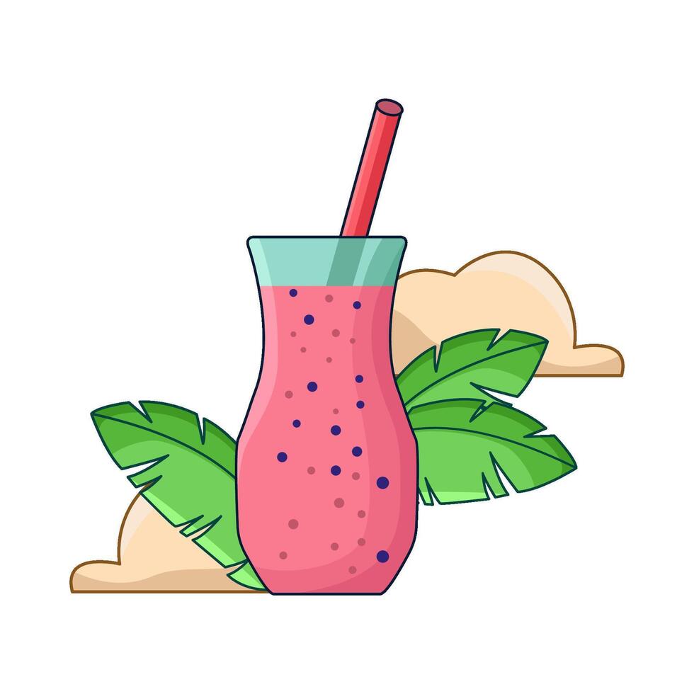 glass of strawberry smoothie vector
