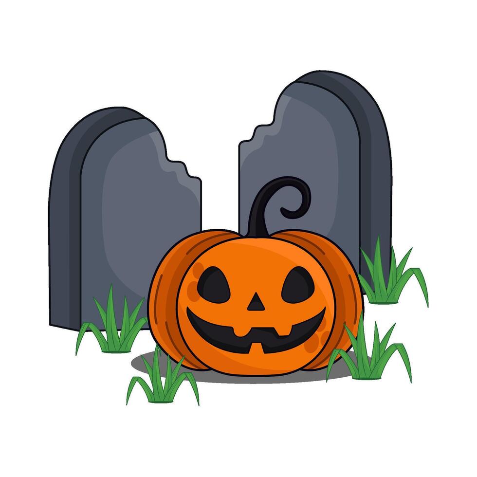illustration of grave with halloween pumpkin vector