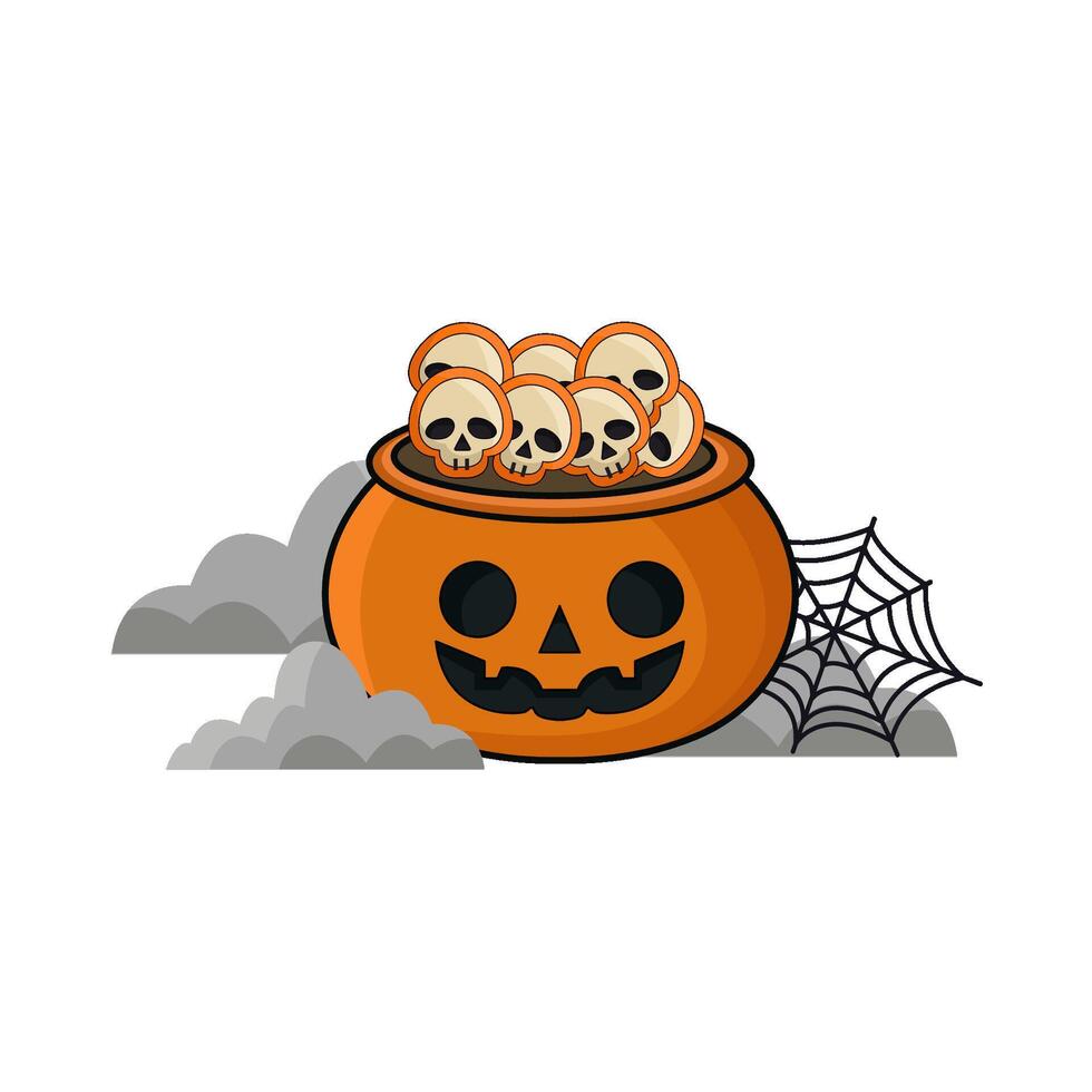 illustration of halloween pumpkin with skull vector