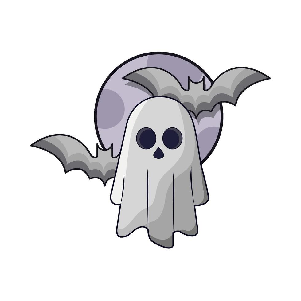 illustration of ghost with bat and moon vector