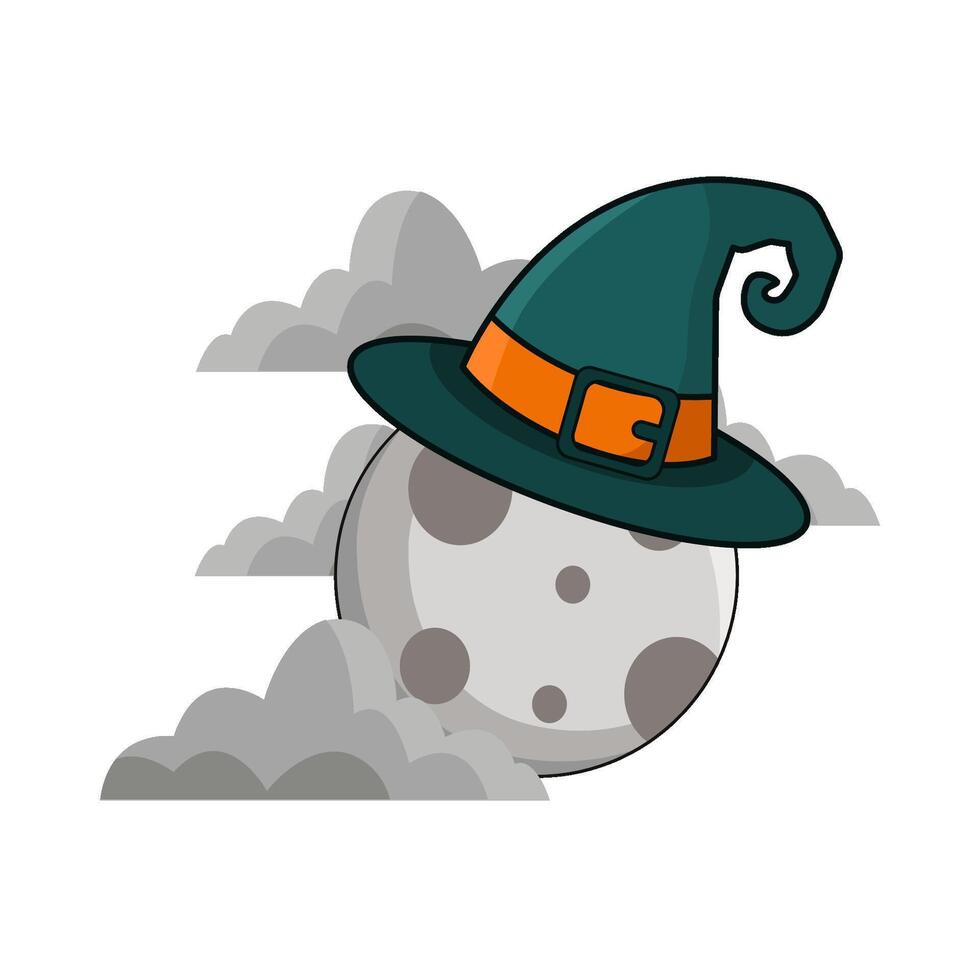 illustration of moon with witch hat vector