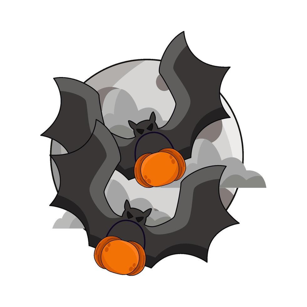 illustration of bat moon with pumpkin vector