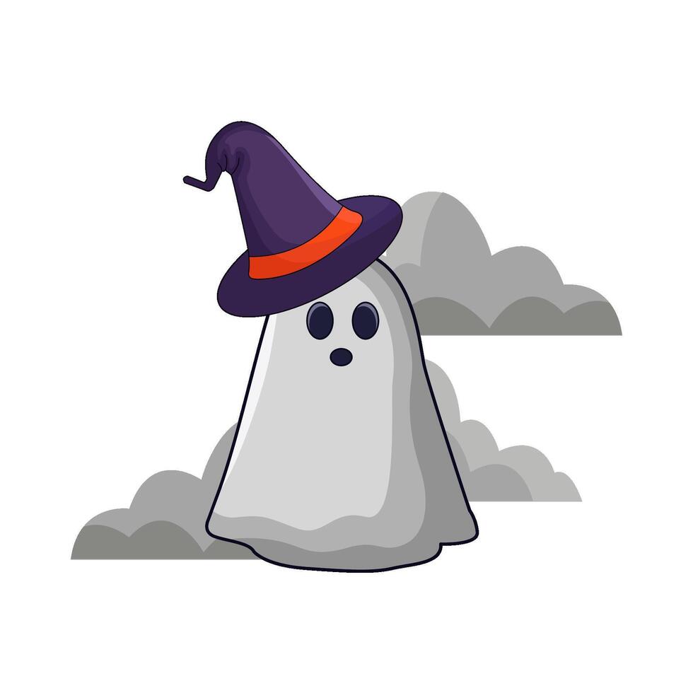 illustration of ghost wearing witch hat vector