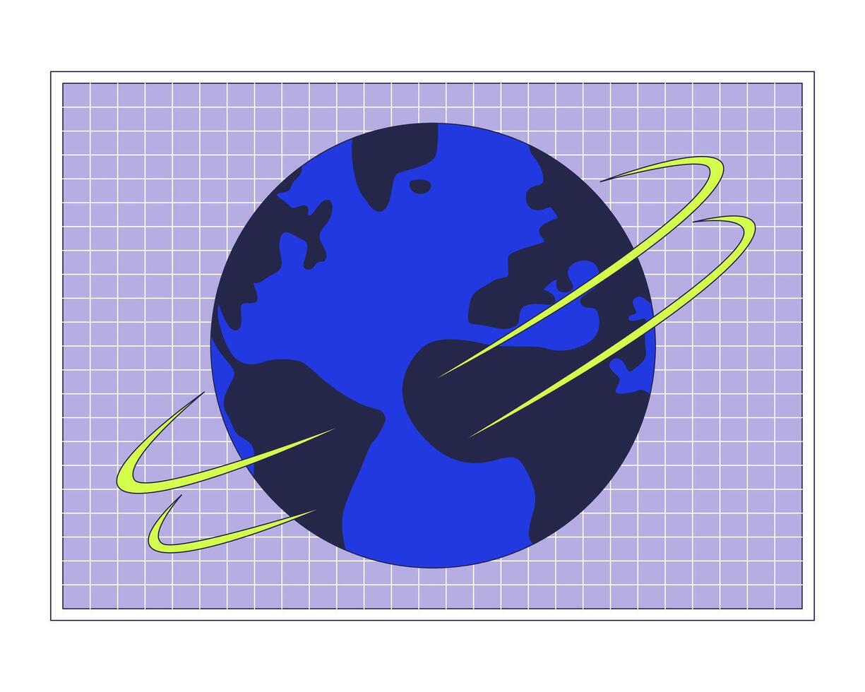 Spinning Earth planet grid 2D cartoon object. World rotation against mesh isolated element flat clipart on white background. News global communications. Sphere globe spin. Spot illustration vector