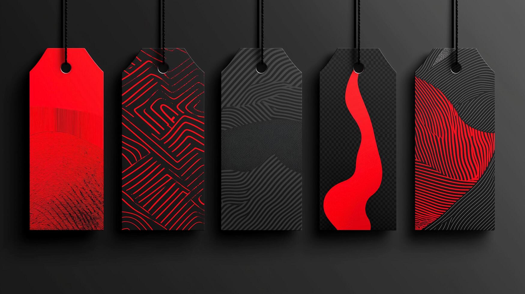 Bold red and black abstract price tags with modern patterns, perfect for Black Friday and sale promotions photo