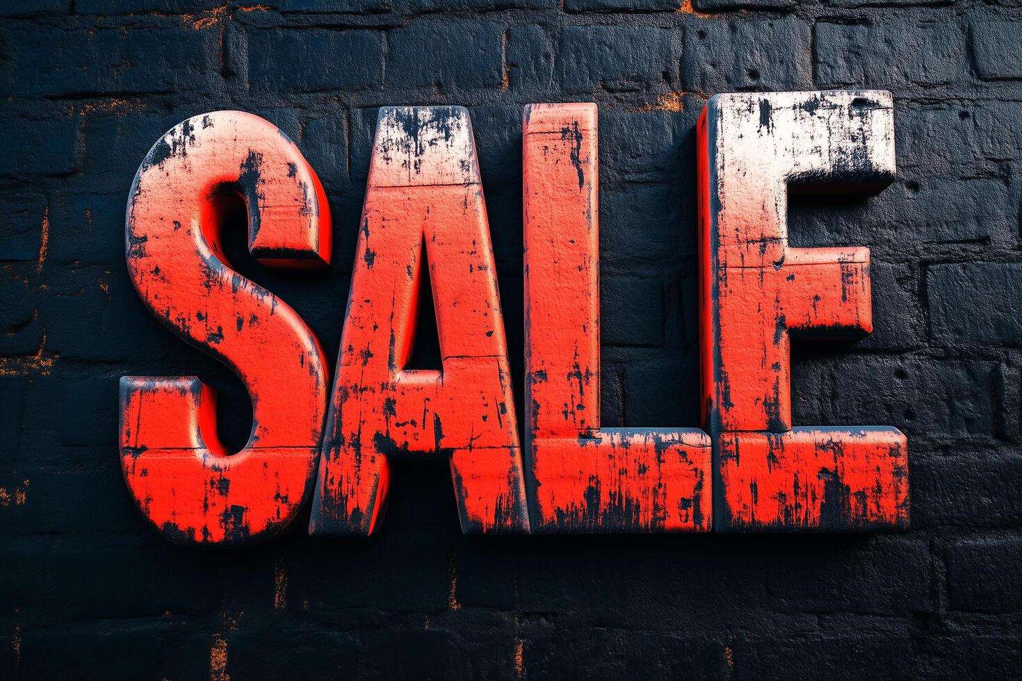 Bold, distressed red SALE text on a dark, textured background, creating a striking and impactful visual photo