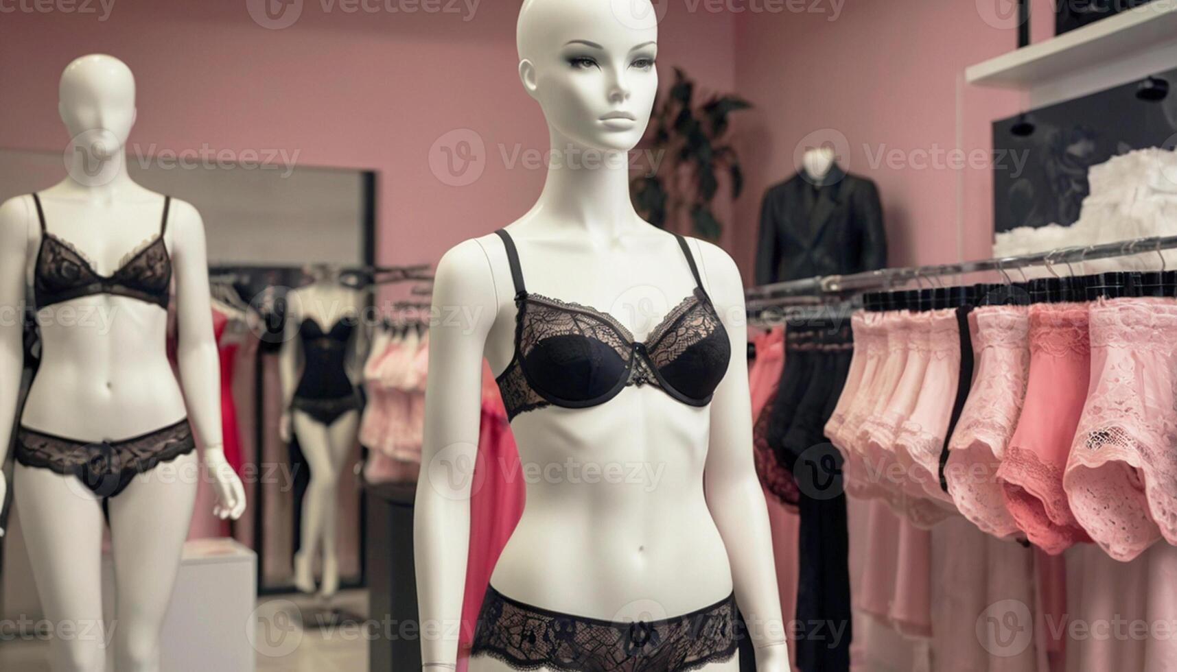 Close up of black lace bra on mannequin in fashion store showroom photo