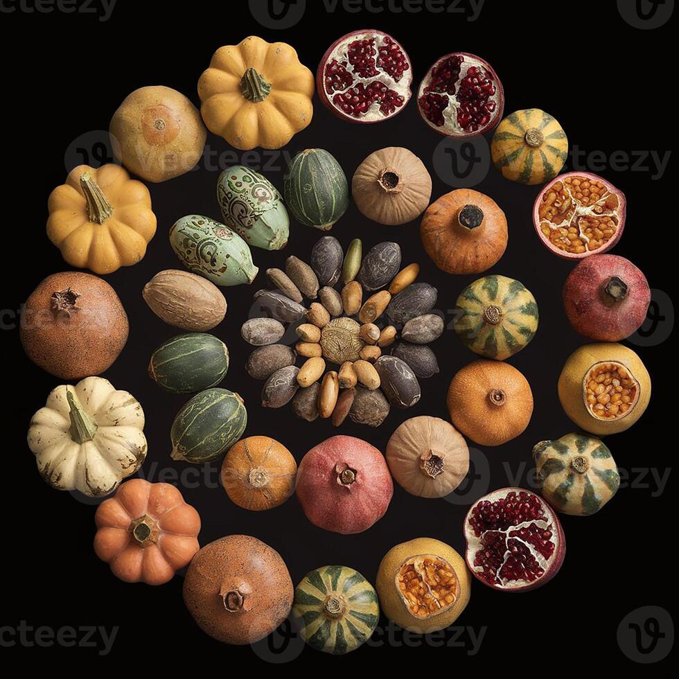 Top view different healthy food as source vitamin PP, dietary fiber and other natural minerals photo