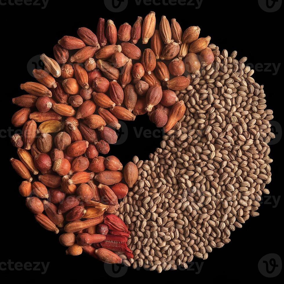 Top view different healthy food as source vitamin PP, dietary fiber and other natural minerals photo