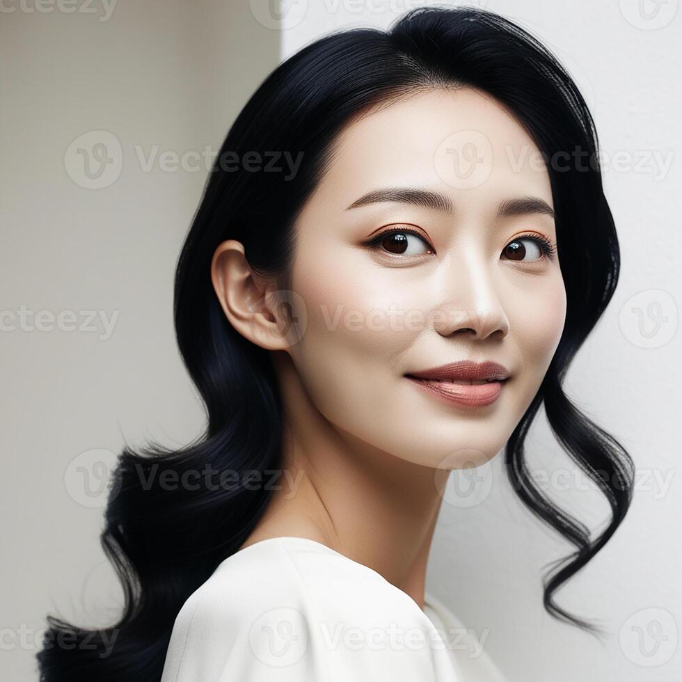 A Photo of Face Closeup Beautiful Mixed Portrait Young Korean Stylish Woman