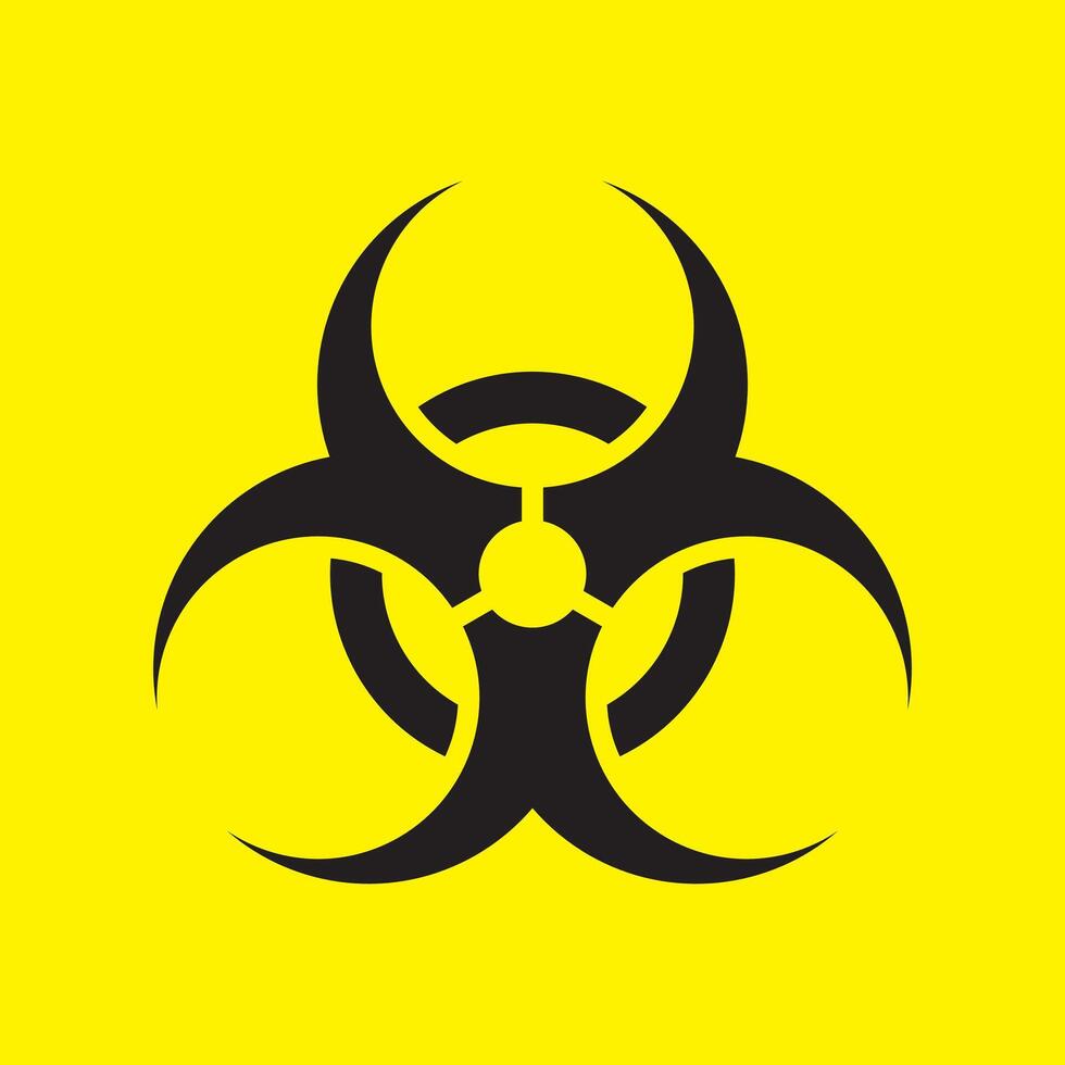 biohazard symbol label illustration. warning sign of virus, biohazard icon illustration yellow background vector