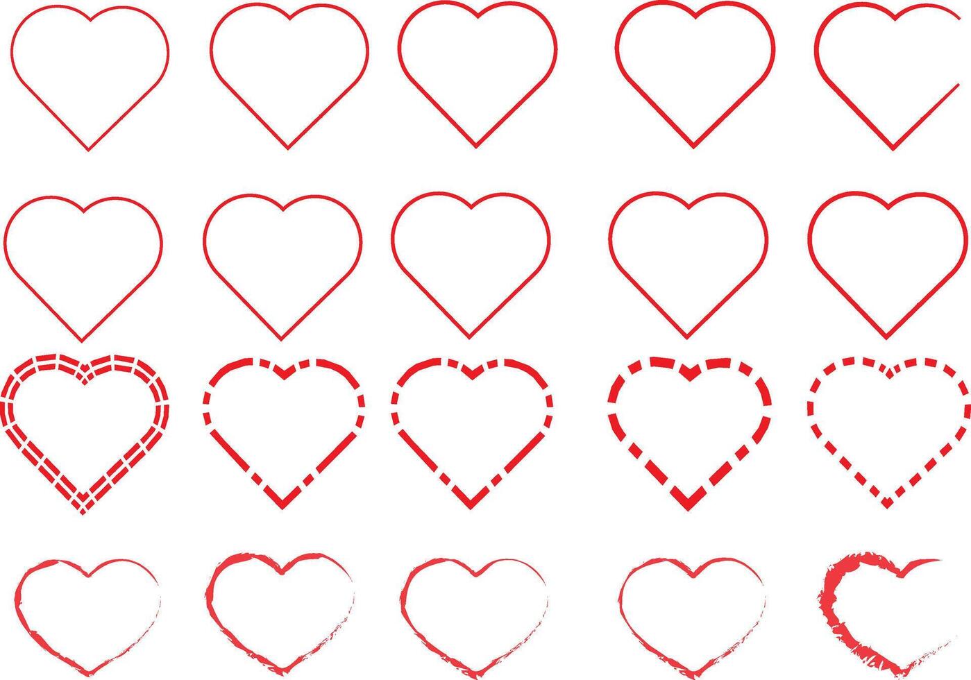 Red Hearts outline. collection of red heart icons vector