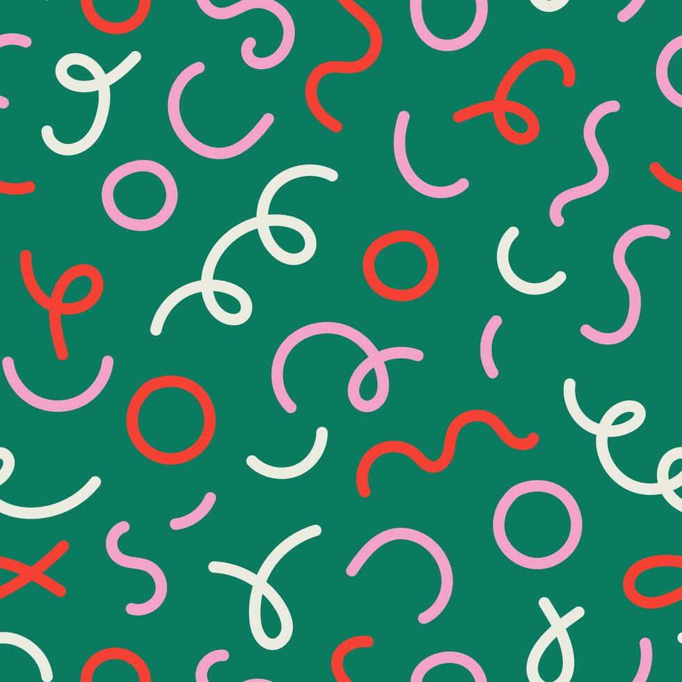 Christmas Confetti Seamless Pattern with Squiggle and Doodle vector