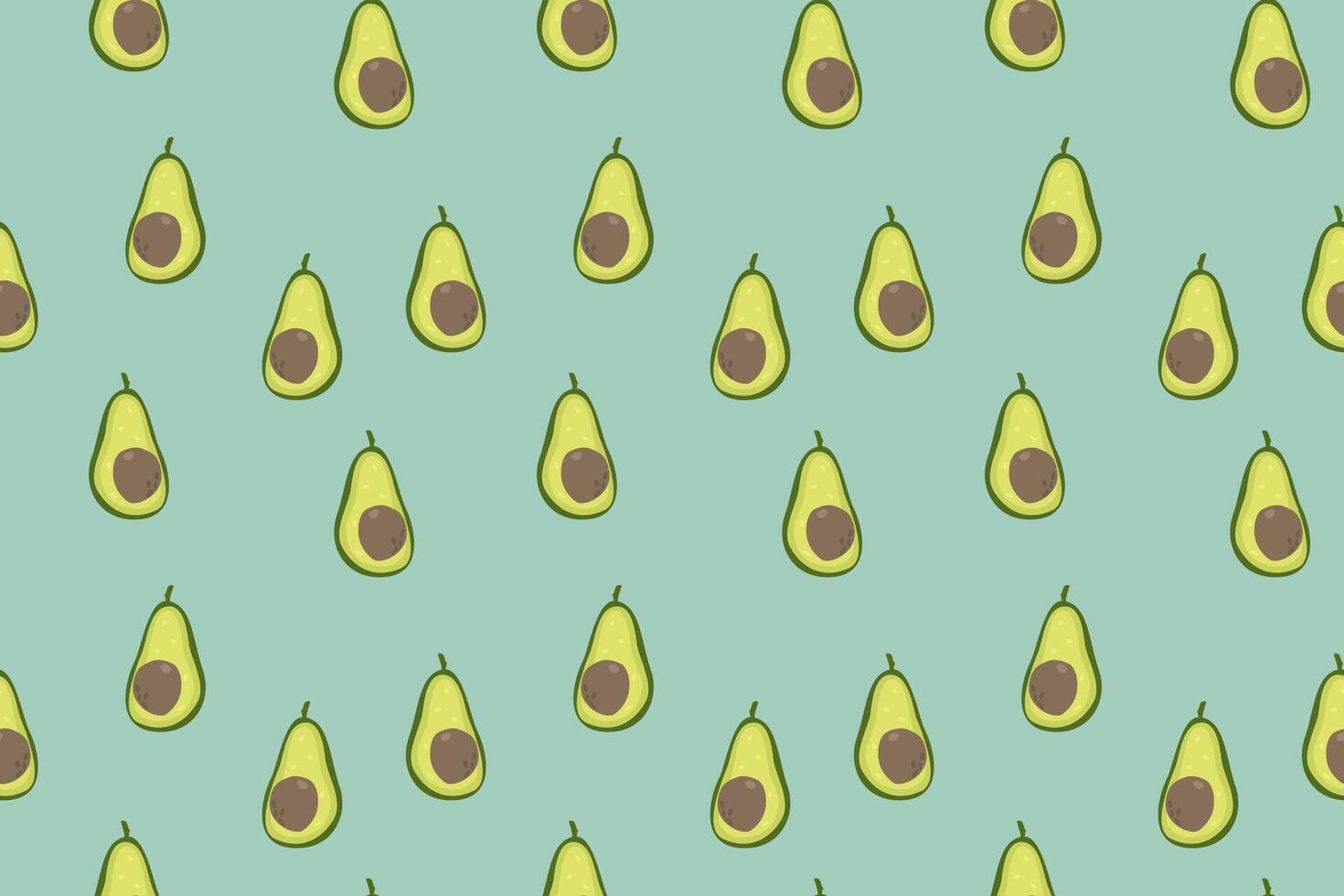 Hand drawn halved avocado seamless pattern. Half cut green avocado with core in sketch style. Simple background for textile, wrapping paper, banner, poster. Organic food concept vector