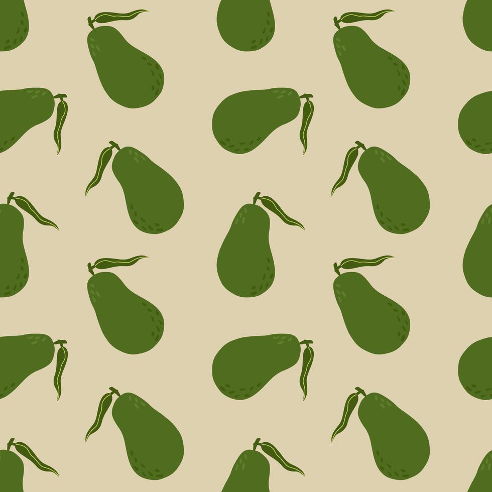 Whole avocado with leaves seamless pattern. Simple illustration on beige background vector
