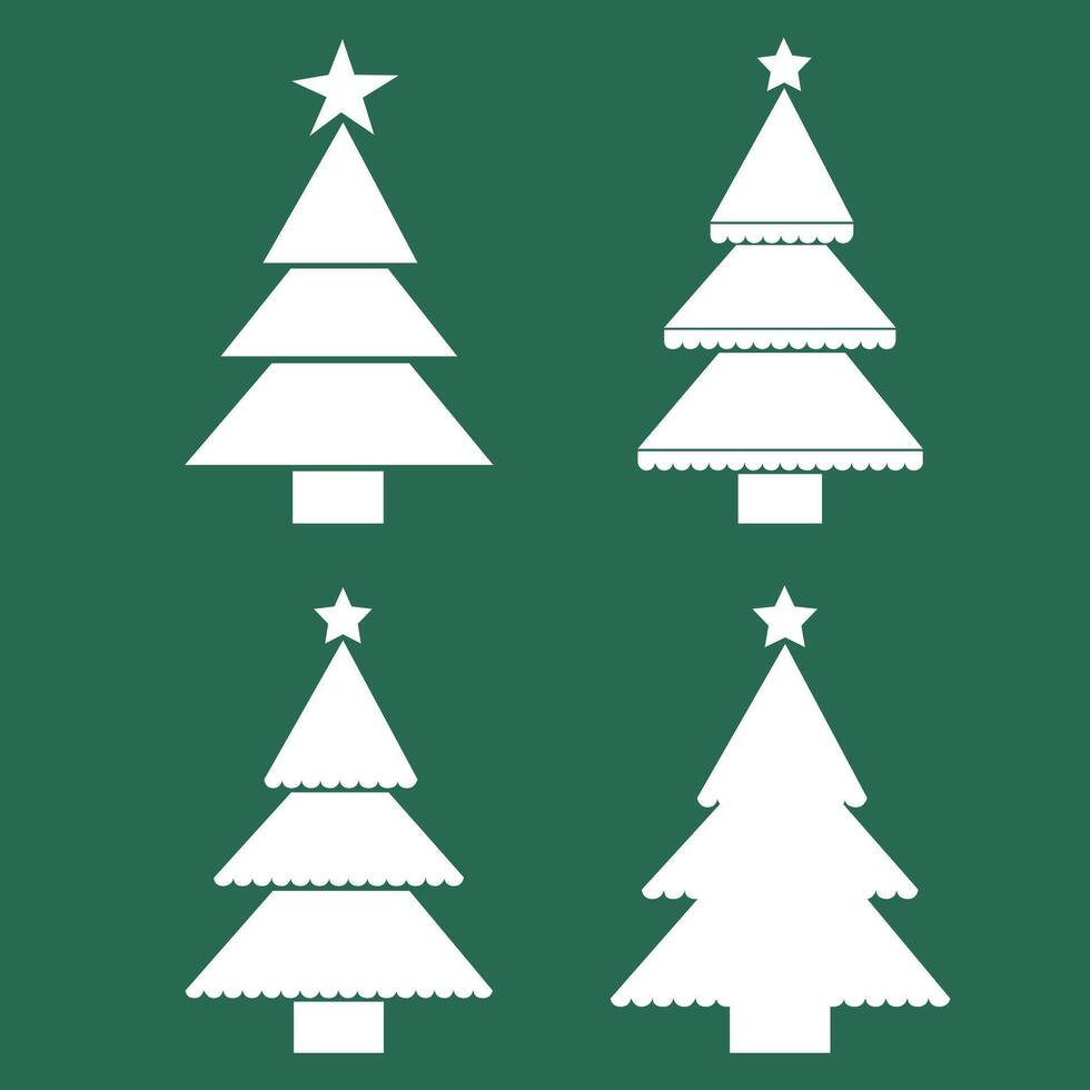 different designs minimalist Christmas trees on green background, vector