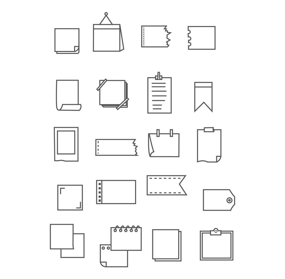 Set of different note papers Notes paper sheets attached. vector