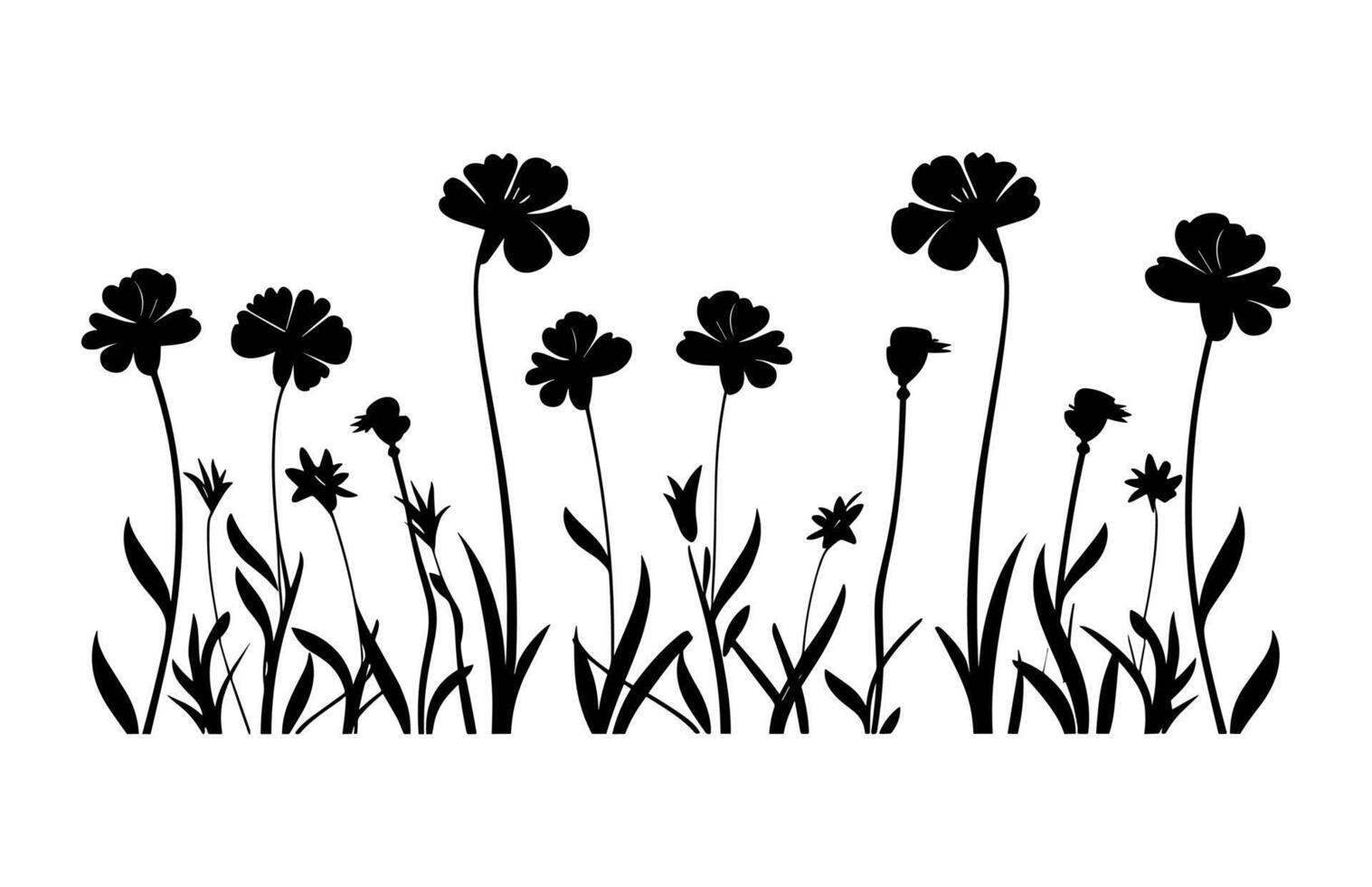 Wildflowers Silhouette isolated on a white background vector