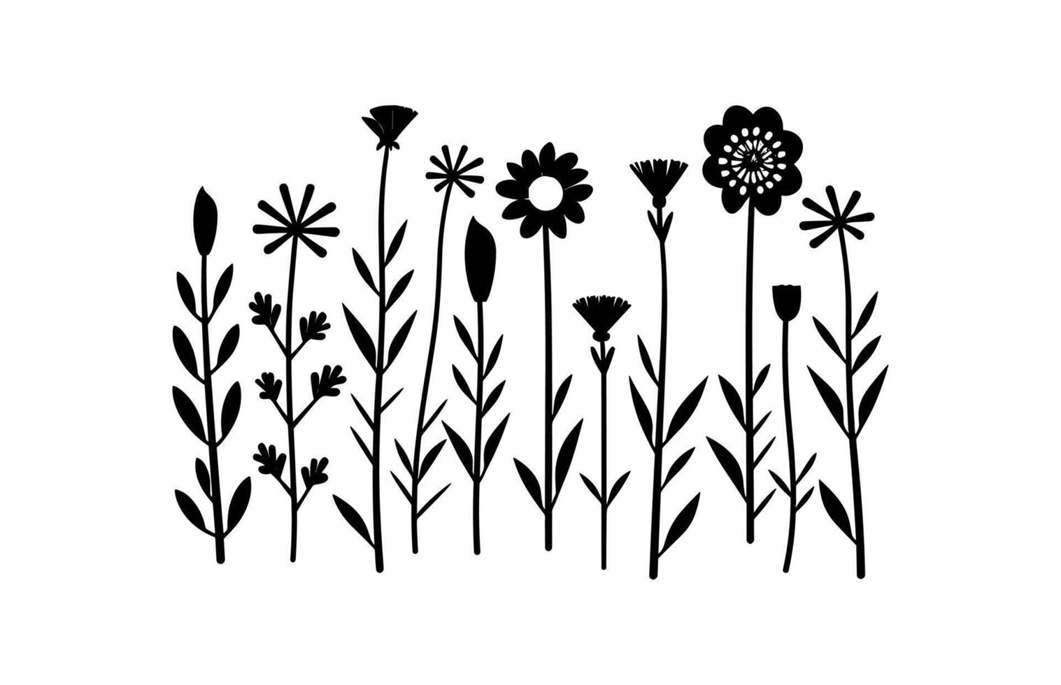 Wildflower Silhouette Clipart vector