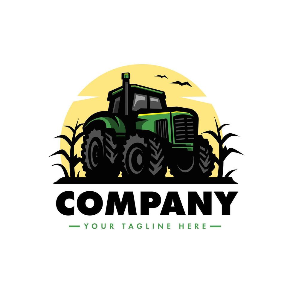Tractor in Corn field farm logo vector