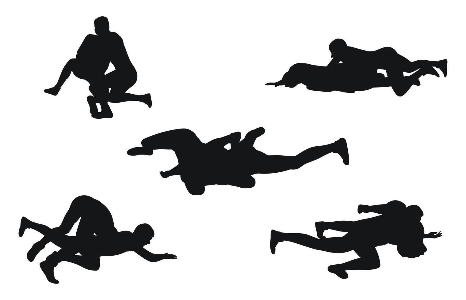 Men fighting, silhouettes of athletes, sports poses vector